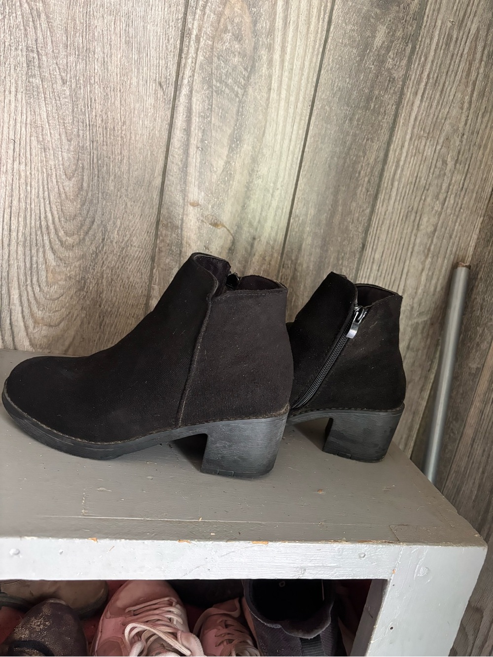 Black Suede Ankle Booties with Low Block Heel